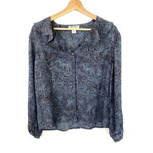 Tyler Boe Floral Blouse Women's 12 Ruffle Collar 100% Silk Button‎ Up Feminine